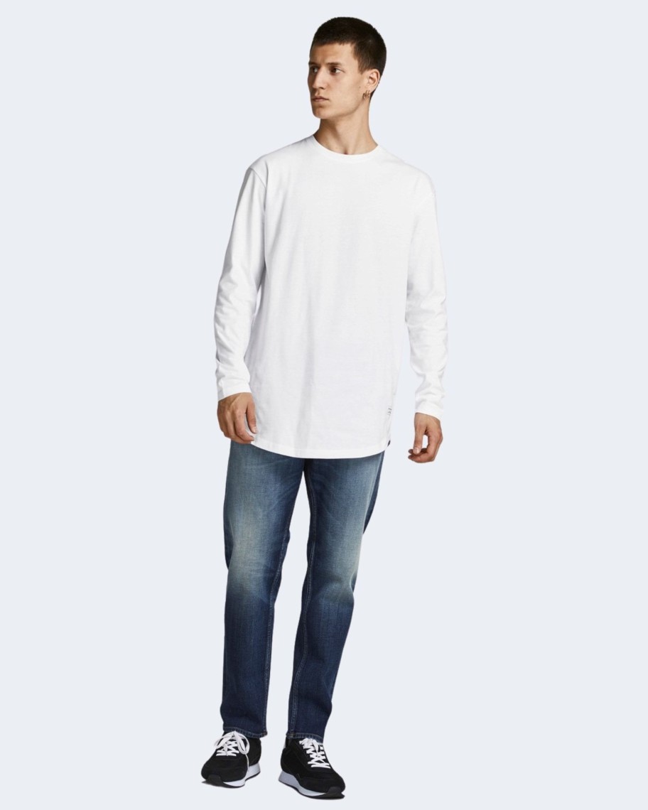 Uomo Jack Jones | T-Shirt Manica Lunga Jack Jones Jjenoa Tee O-Neck Ls Noos - 12190128 Bianco