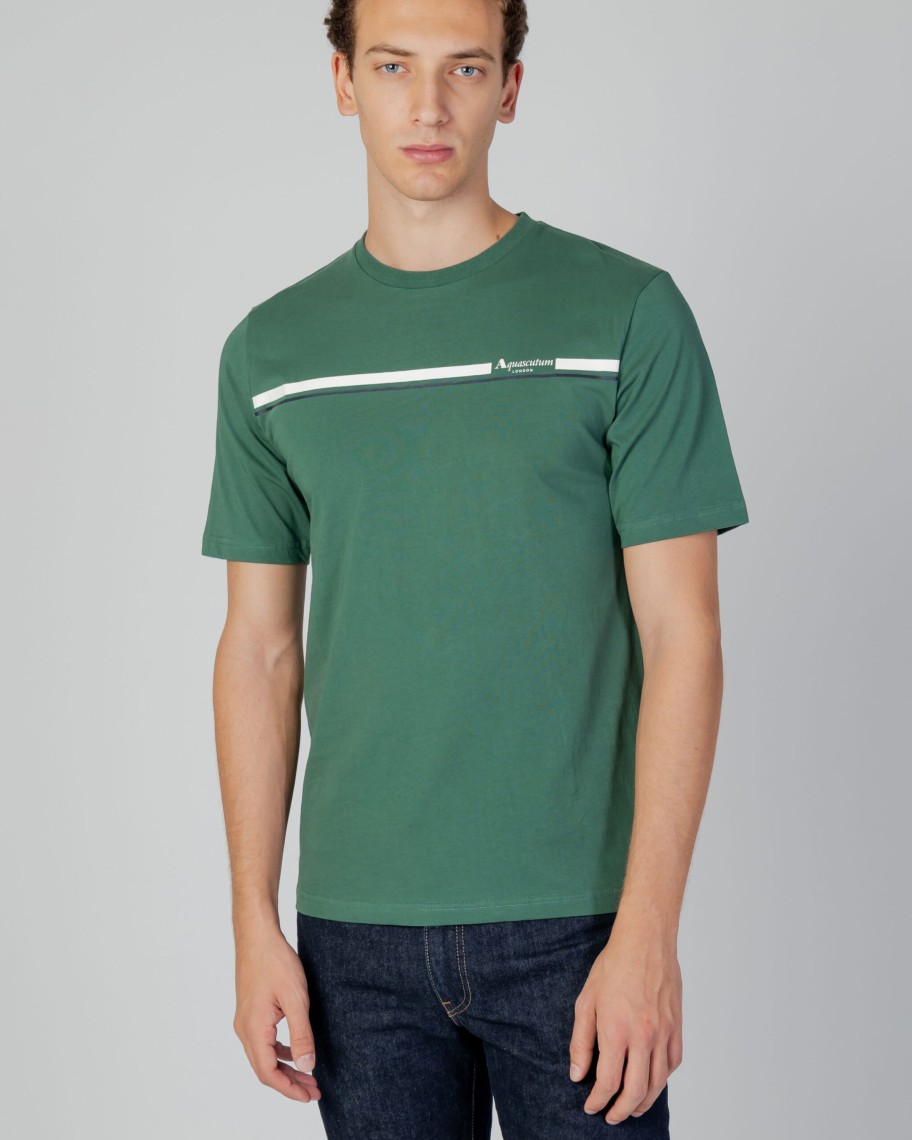 Uomo Aquascutum | T-Shirt Aquascutum Active Stripes Verde