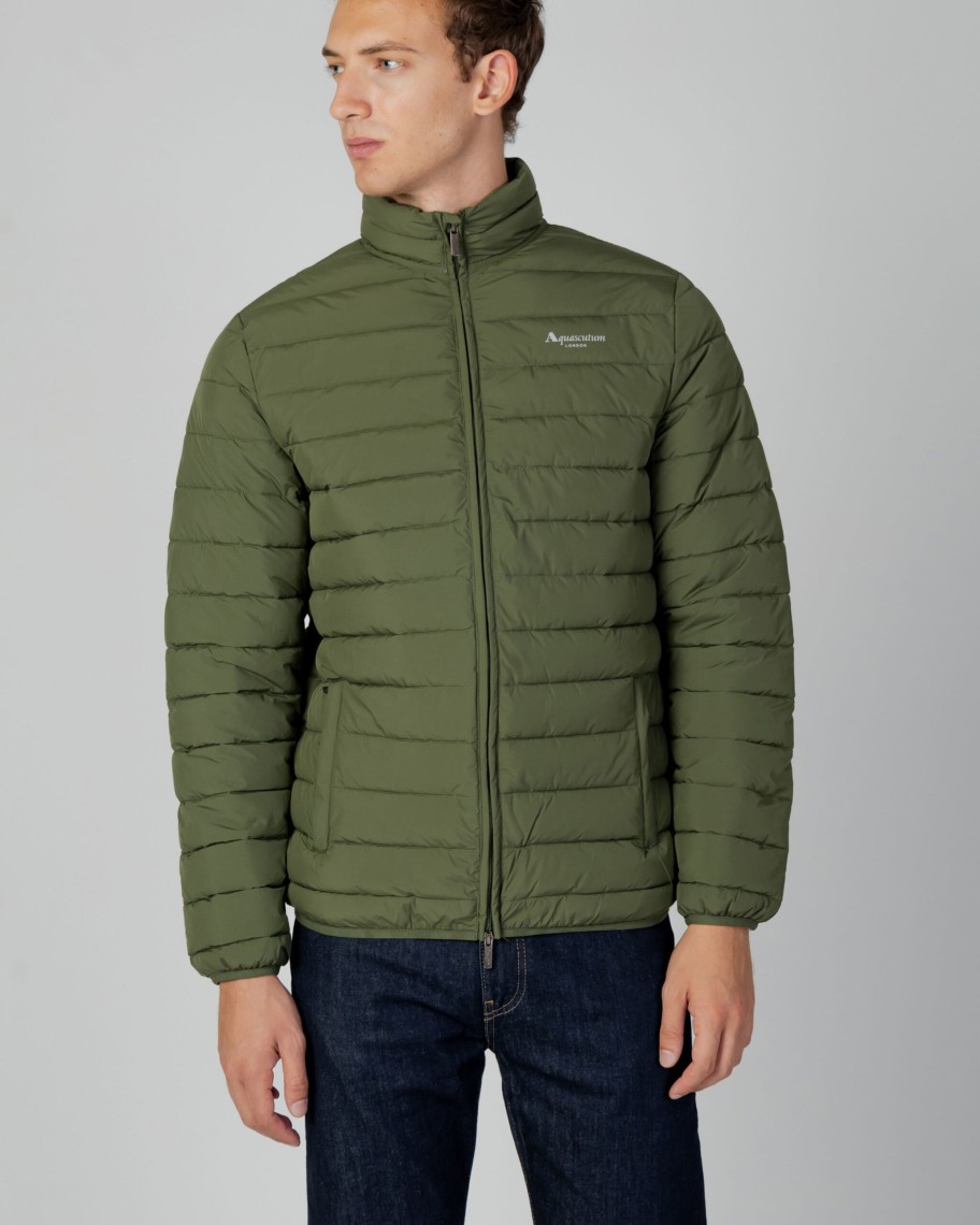 Uomo Aquascutum | Giacchetto Aquascutum Active 100Gr Mock Neck Jacket Verde Oliva