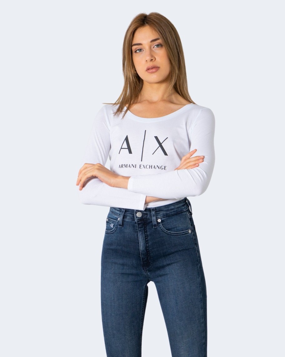 Donna Armani Exchange | T-Shirt Manica Lunga Armani Exchange Bianco