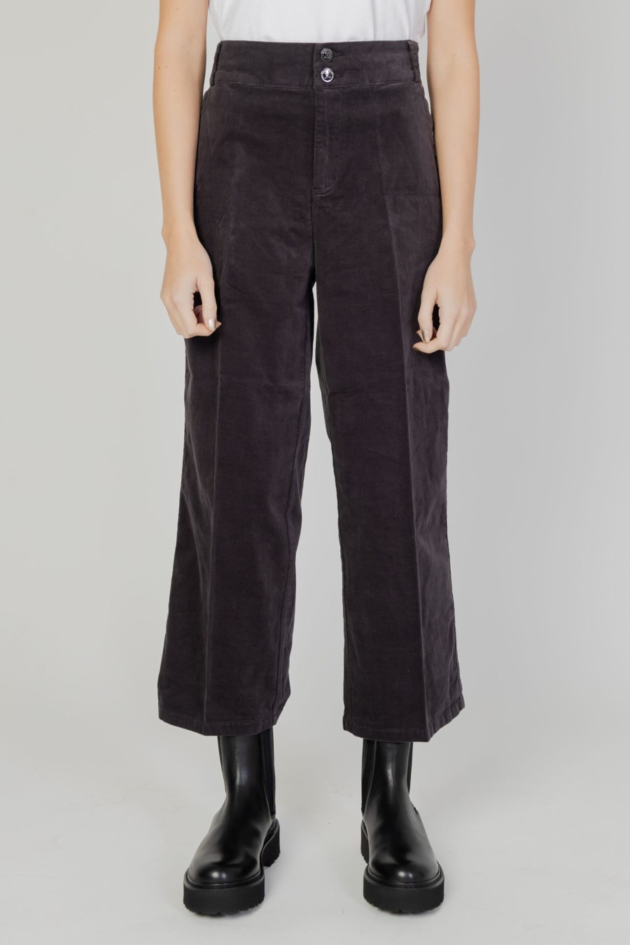 Donna Street One | Pantaloni Regular Street One Corduroy Straight Leg Hw Nero