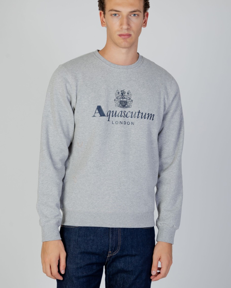 Uomo Aquascutum | Felpa Senza Cappuccio Aquascutum Active Big Logo Crew Neck Fleece Grigio Scuro