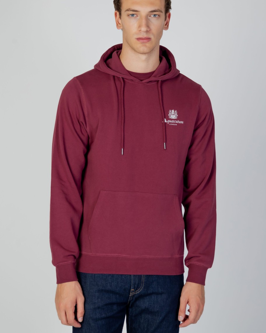 Uomo Aquascutum | Felpa Con Cappuccio Aquascutum Active Small Logo Hoodie Fleece Bordeaux