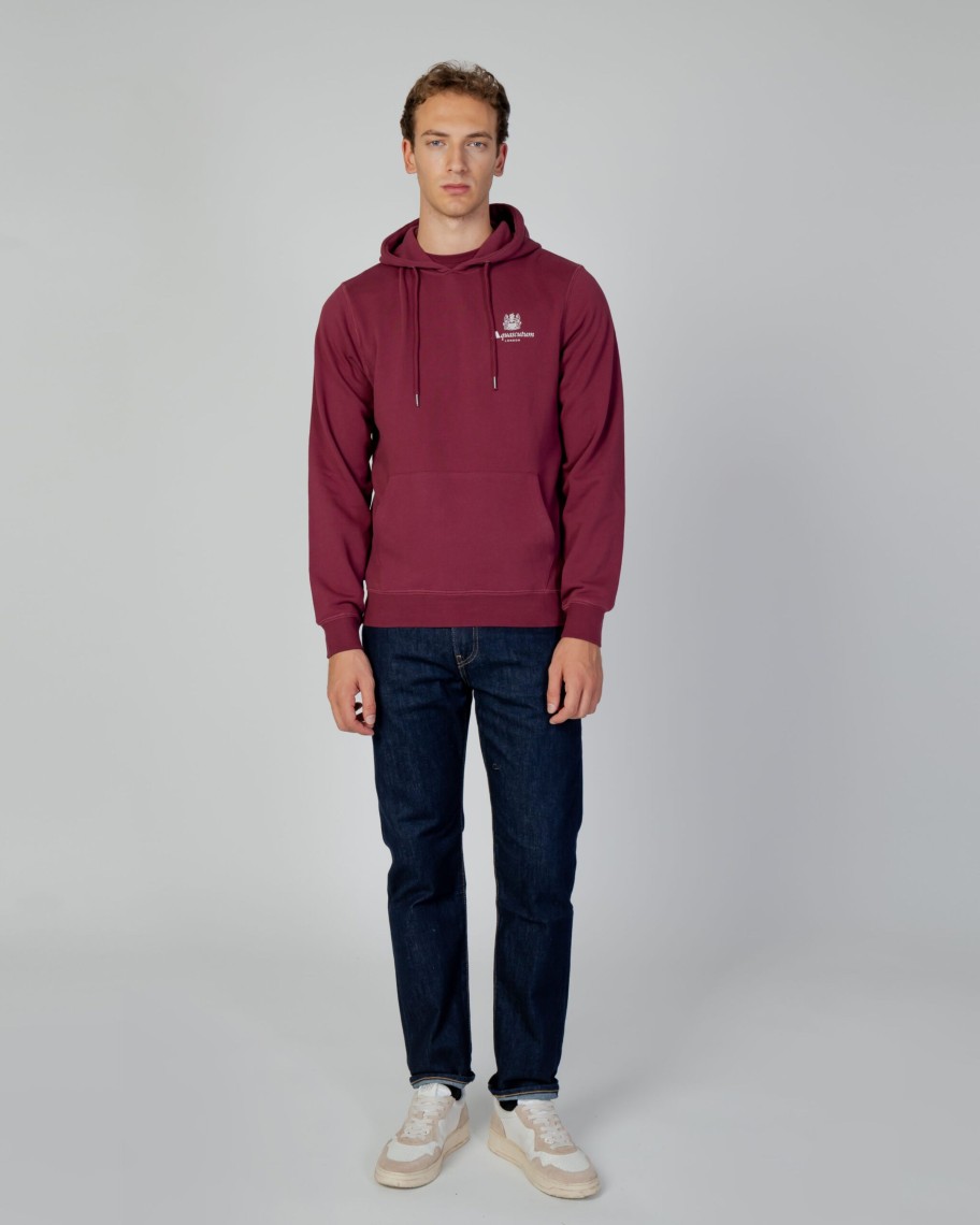 Uomo Aquascutum | Felpa Con Cappuccio Aquascutum Active Small Logo Hoodie Fleece Bordeaux