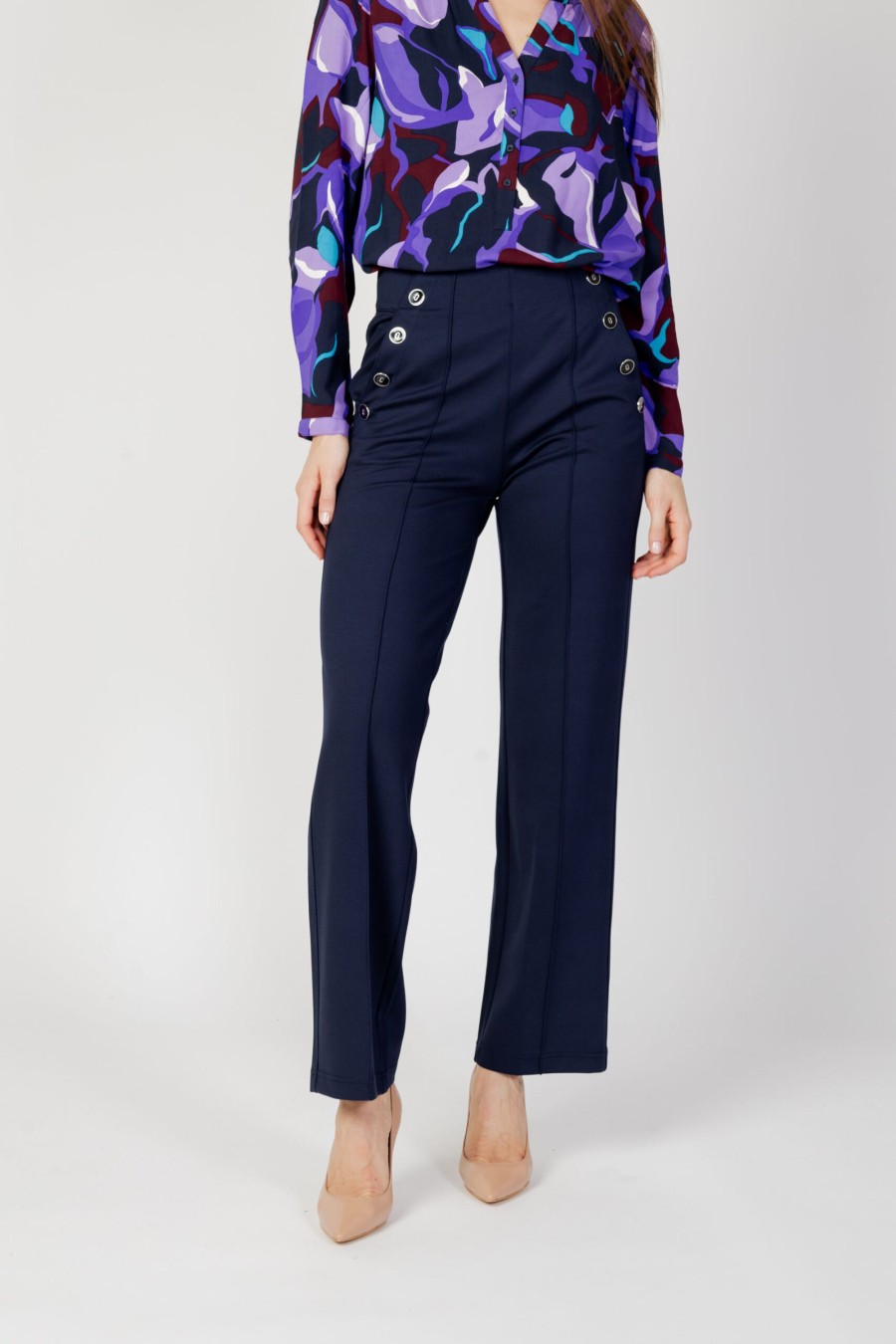 Donna Street One | Pantaloni Regular Street One Straight Leg Buttons Hw Casual Blu