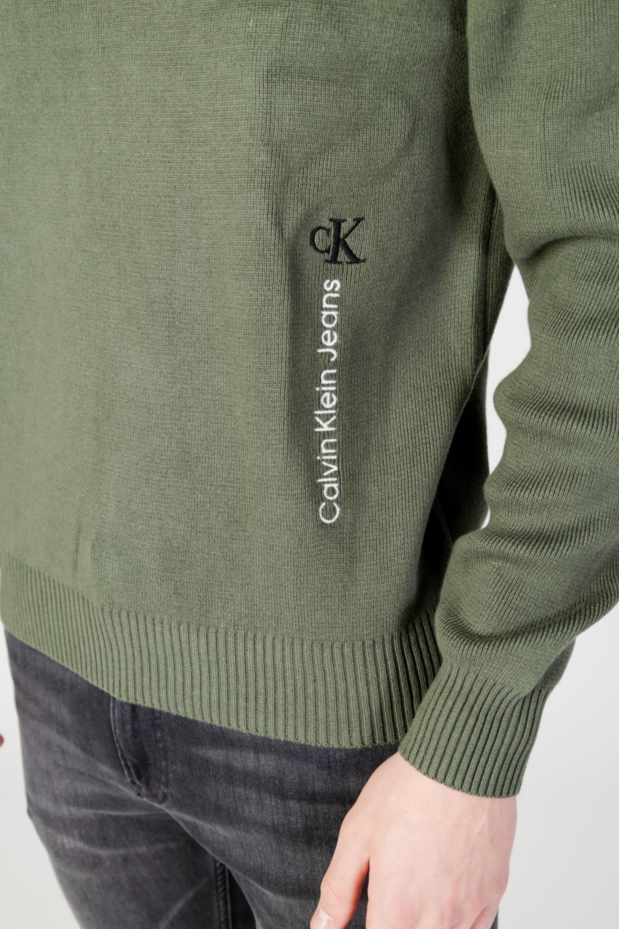 Uomo Calvin Klein | Maglione Calvin Klein Vertical Institutional Verde Oliva