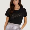 Donna Guess | T-Shirt Guess Lace Logo Easy Nero