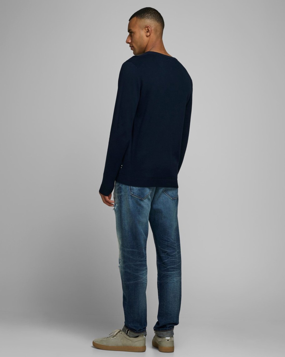 Uomo Jack Jones | Maglia Jack Jones Jjebasic Knit V-Neck Noos Blue Scuro