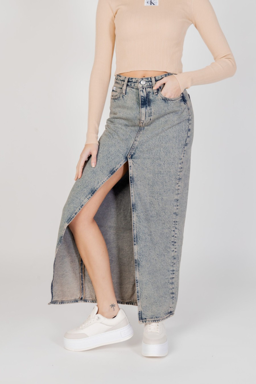 Donna Calvin Klein | Gonna Lunga Calvin Klein Front Split Maxi Denim