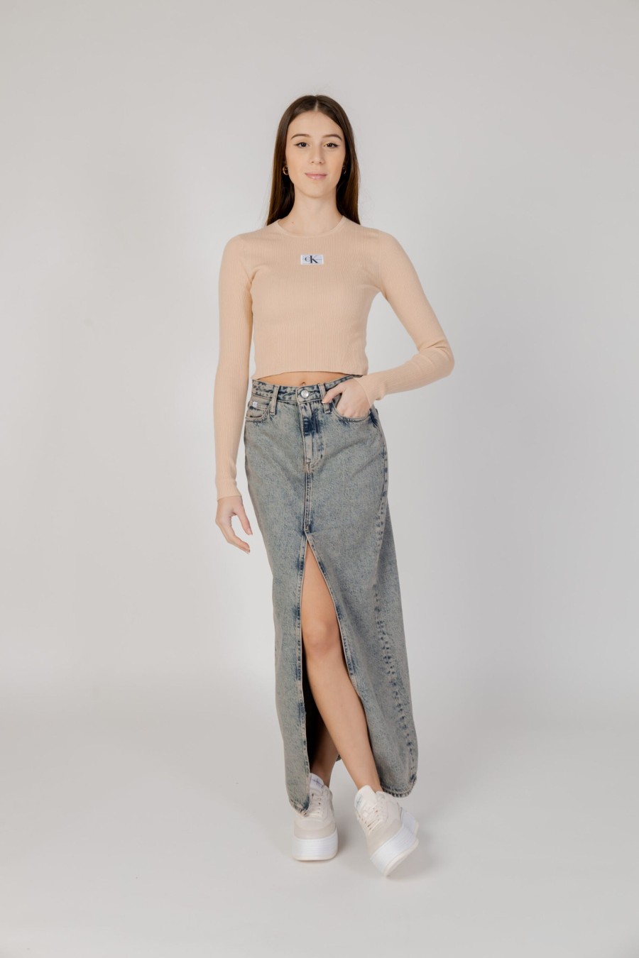 Donna Calvin Klein | Gonna Lunga Calvin Klein Front Split Maxi Denim