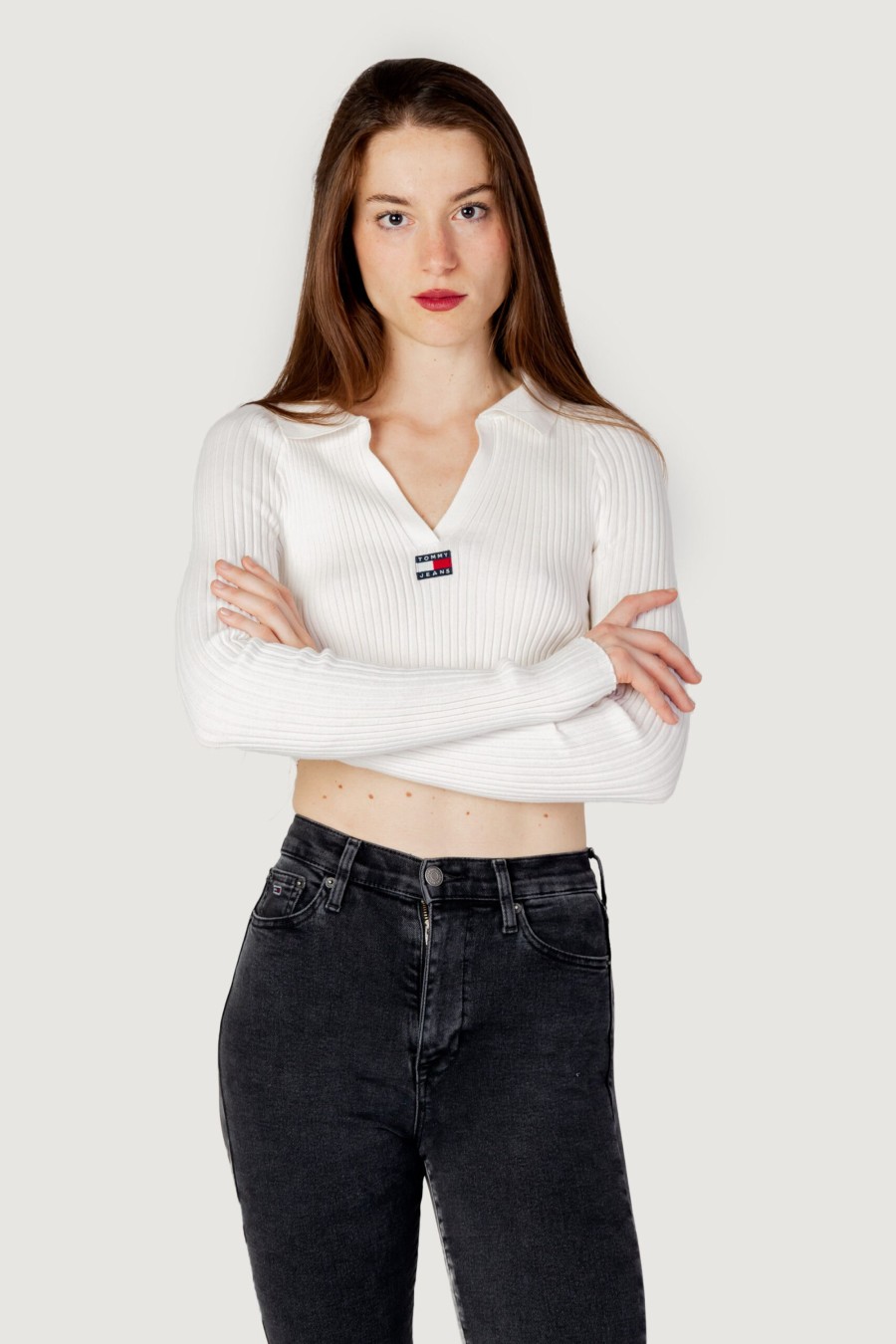 Donna Tommy Hilfiger | Maglione Tommy Hilfiger Tjw Badge Rib Collar Panna