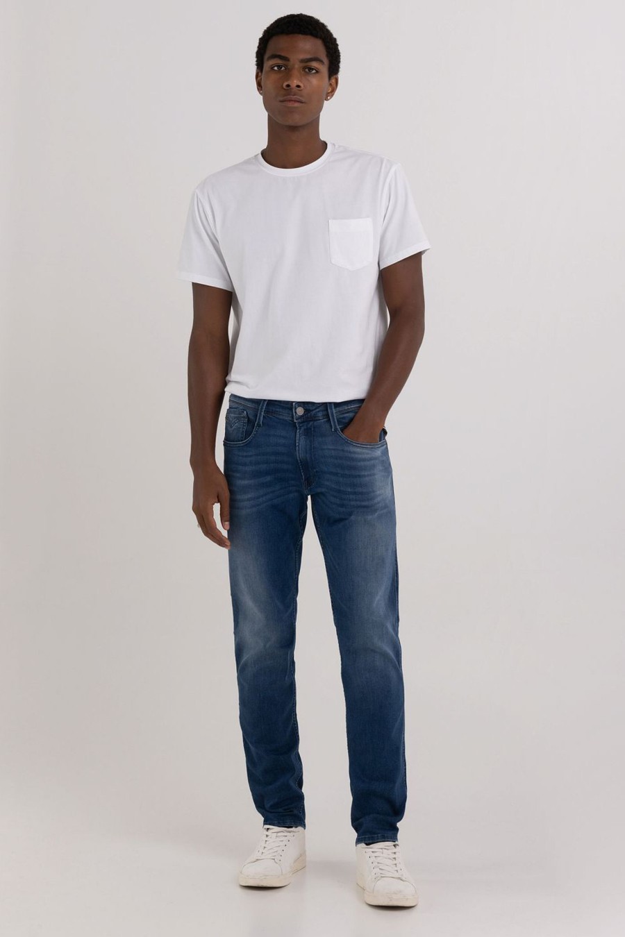 Uomo Replay | Jeans Slim Replay Anbass Blu