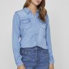 Donna Vila Clothes | Camicia Manica Lunga Vila Clothes Vibista Denim Shirt Denim Chiaro