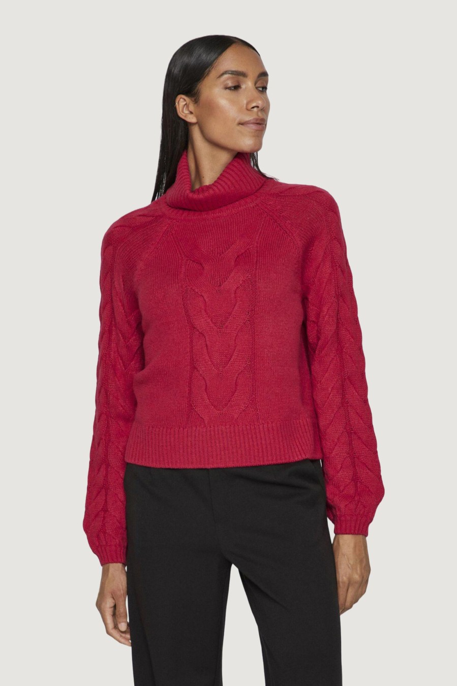 Donna Vila Clothes | Maglione Vila Clothes Vioa L/S Cable Rollneck Knit Top/Pb Magenta