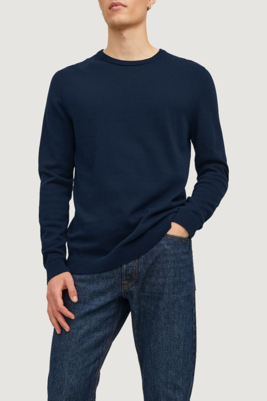 Uomo Jack Jones | Maglia Jack Jones Jjebasic Knit Crew Neck Noos Blue Scuro