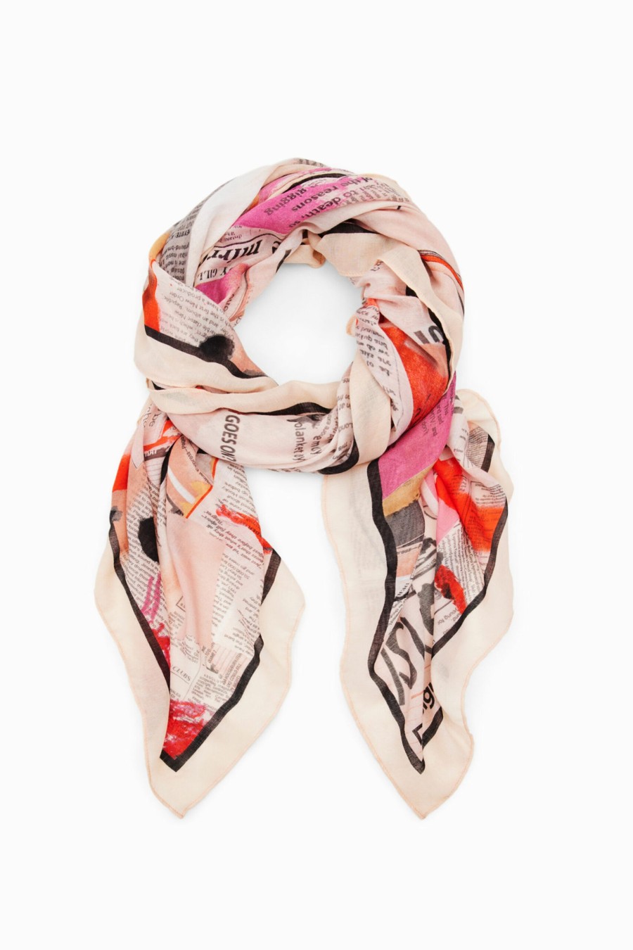 Donna Desigual | Pashmina Desigual Fou Fake News Rectangle Rosa Cipria