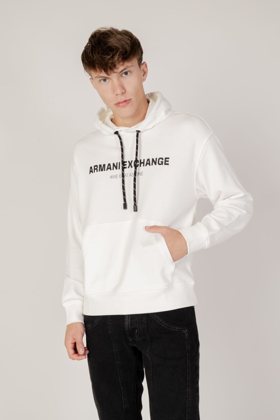 Uomo Armani Exchange | Felpa Con Cappuccio Armani Exchange Bianco