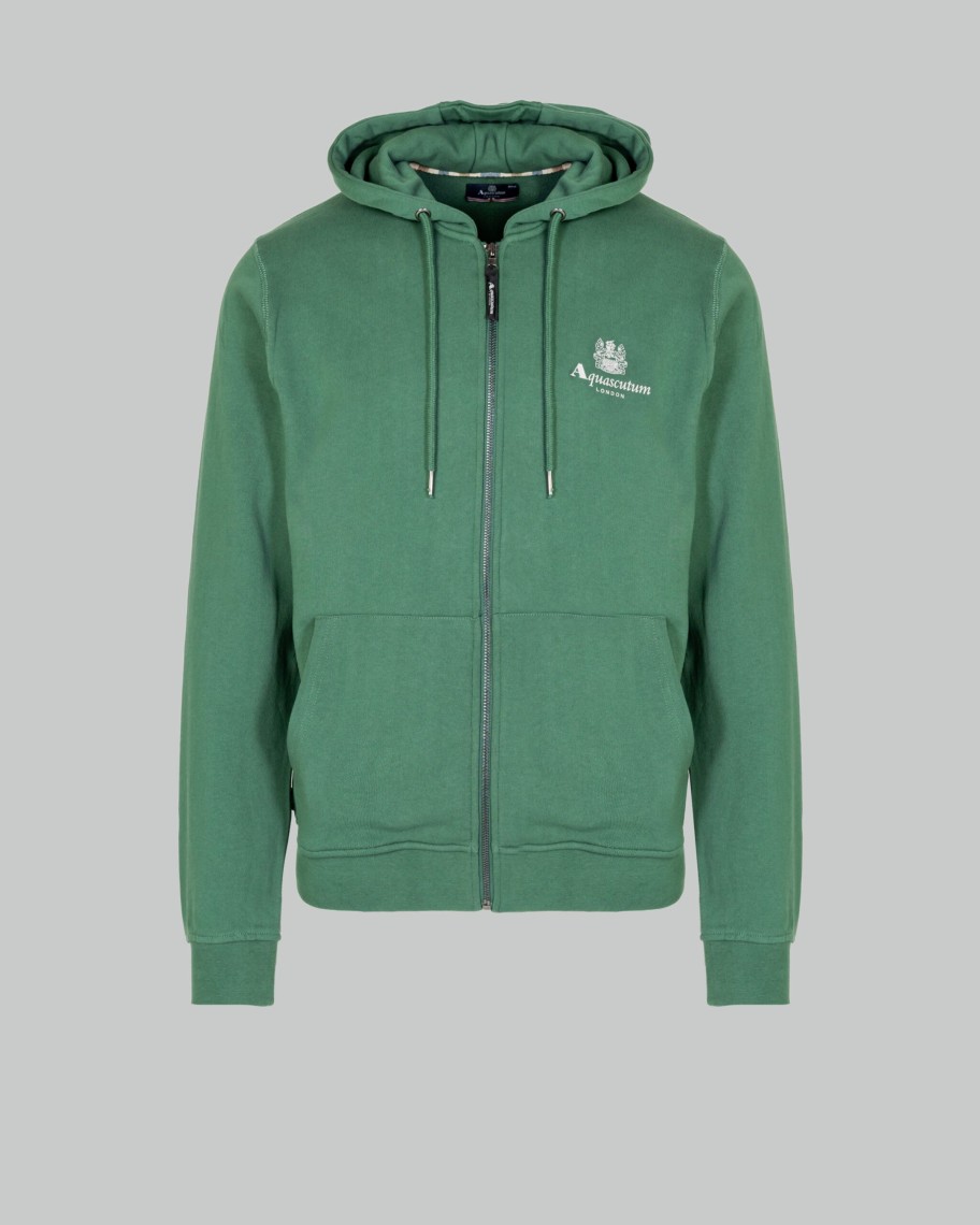 Uomo Aquascutum | Felpa Con Cappuccio Aquascutum Active Small Logo Full Zip Hoodie Fleece Verde