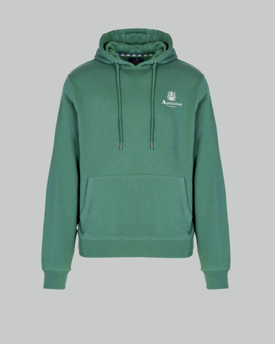 Uomo Aquascutum | Felpa Con Cappuccio Aquascutum Active Small Logo Hoodie Fleece Verde