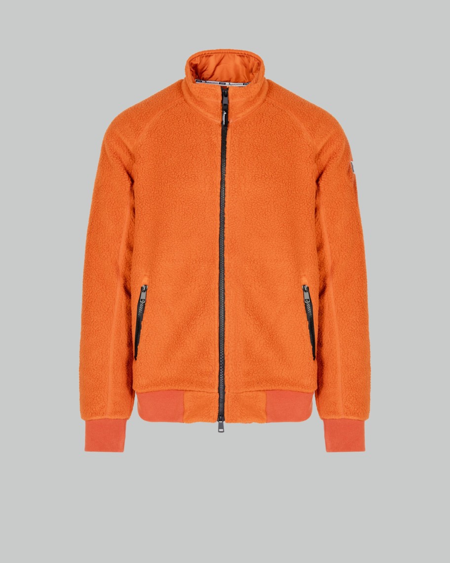 Uomo Aquascutum | Felpa Senza Cappuccio Aquascutum Active One Color Sherpa Arancione