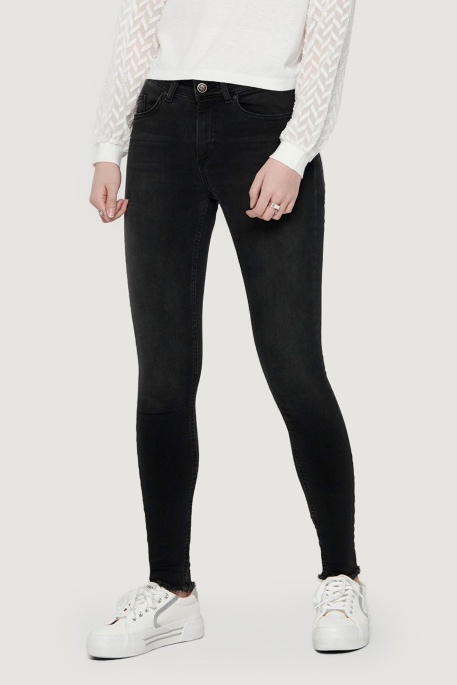 Donna Only | Jeans Skinny Only Blush Life Mid Ank Raw Rea1099 Noos Nero