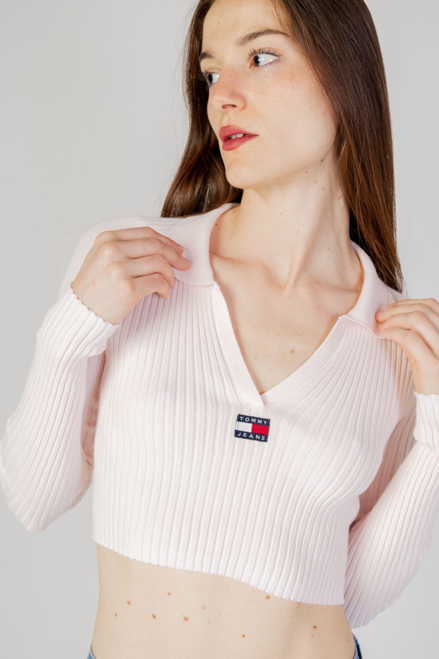 Donna Tommy Hilfiger | Maglione Tommy Hilfiger Tjw Badge Rib Collar Rosa Cipria