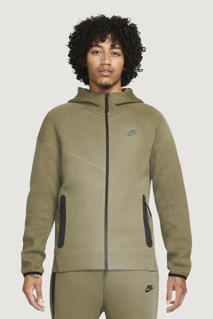 Uomo Nike | Felpa Con Cappuccio Nike Tech Verde Oliva