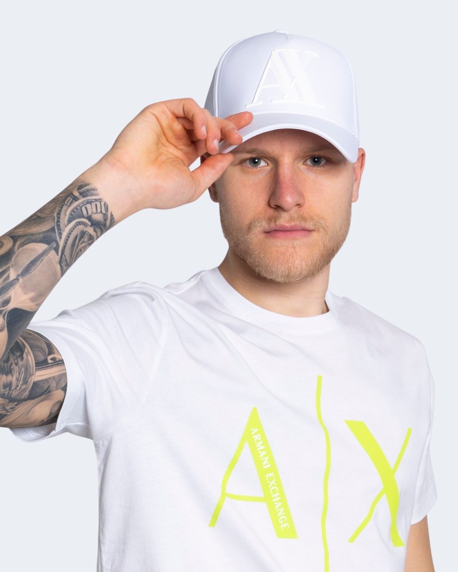 Uomo Armani Exchange | Cappello Con Visiera Armani Exchange Logo Gommato Basic Bianco