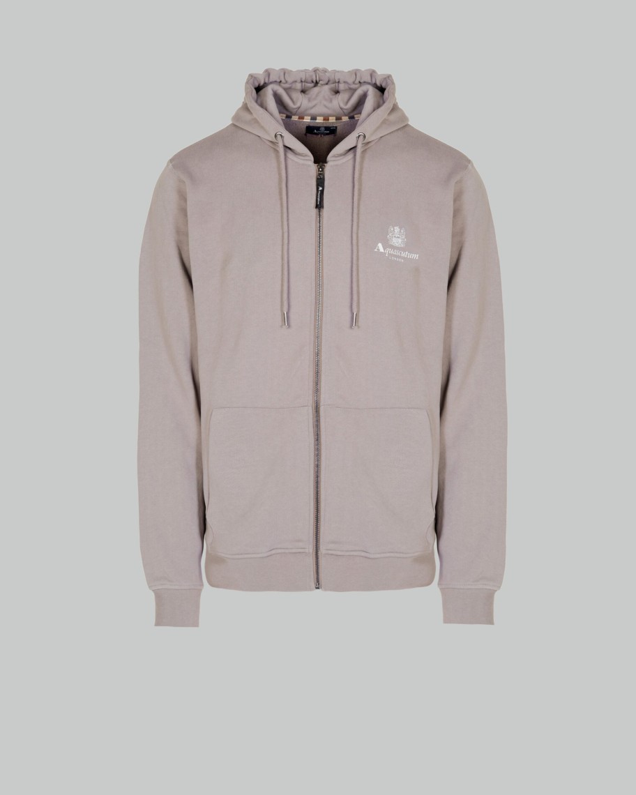 Uomo Aquascutum | Felpa Con Cappuccio Aquascutum Active Small Logo Full Zip Hoodie Fleece Grigio