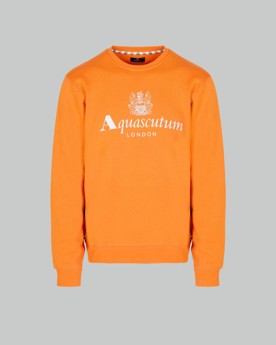 Uomo Aquascutum | Felpa Senza Cappuccio Aquascutum Active Big Logo Crew Neck Fleece Arancione