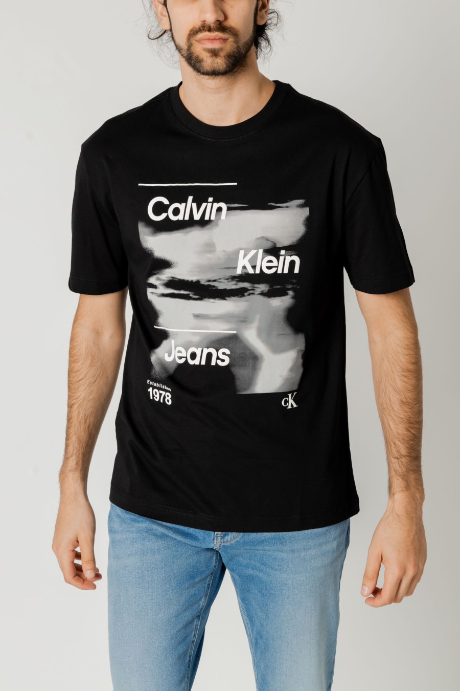 Uomo Calvin Klein | T-Shirt Calvin Klein Diffused Logo Nero