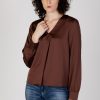 Donna Vila Clothes | Bluse Manica Lunga Vila Clothes Viellette V-Neck L/S Noos Cioccolato