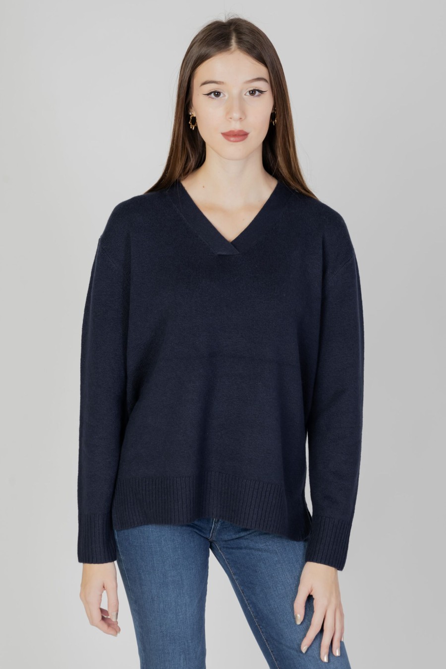 Donna Street One | Maglione Street One Eos_V-Neck With Side Slit Blu