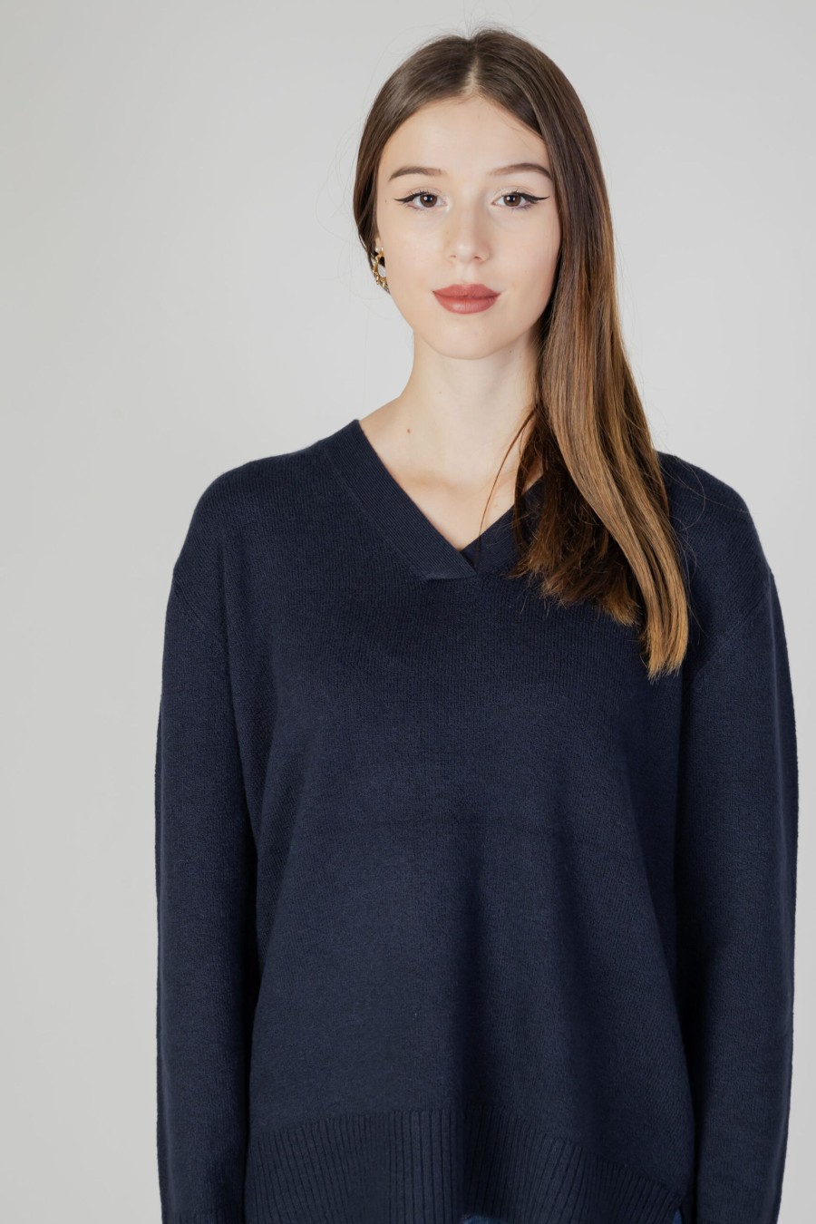 Donna Street One | Maglione Street One Eos_V-Neck With Side Slit Blu