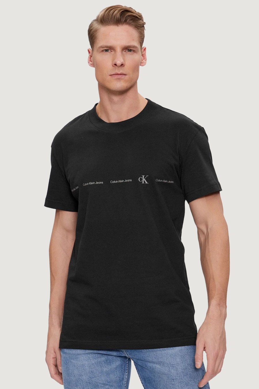 Uomo Calvin Klein | T-Shirt Calvin Klein Logo Repeat Nero