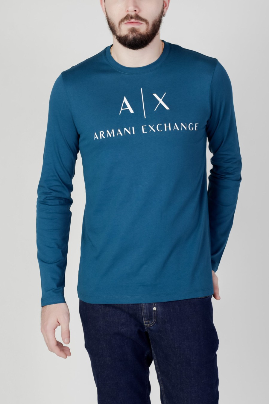 Uomo Armani Exchange | T-Shirt Manica Lunga Armani Exchange Petrolio