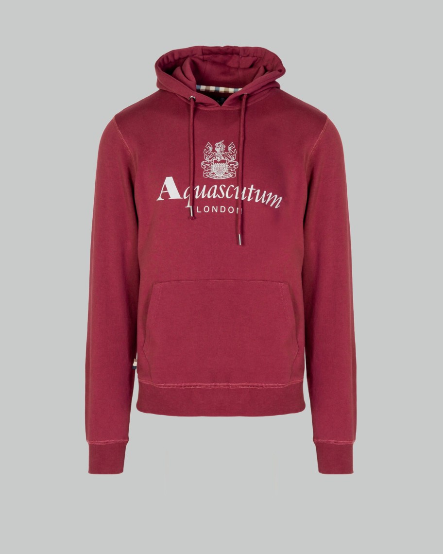 Uomo Aquascutum | Felpa Con Cappuccio Aquascutum Active Big Logo Hoodie Fleece Bordeaux