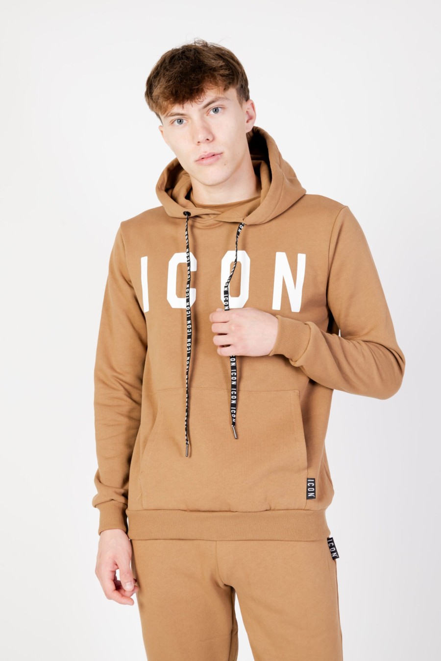 Uomo Icon | Felpa Con Cappuccio Icon Logo Beige Scuro