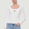 Donna Tommy Hilfiger | T-Shirt Manica Lunga Tommy Hilfiger Slim Badge Rib Bianco