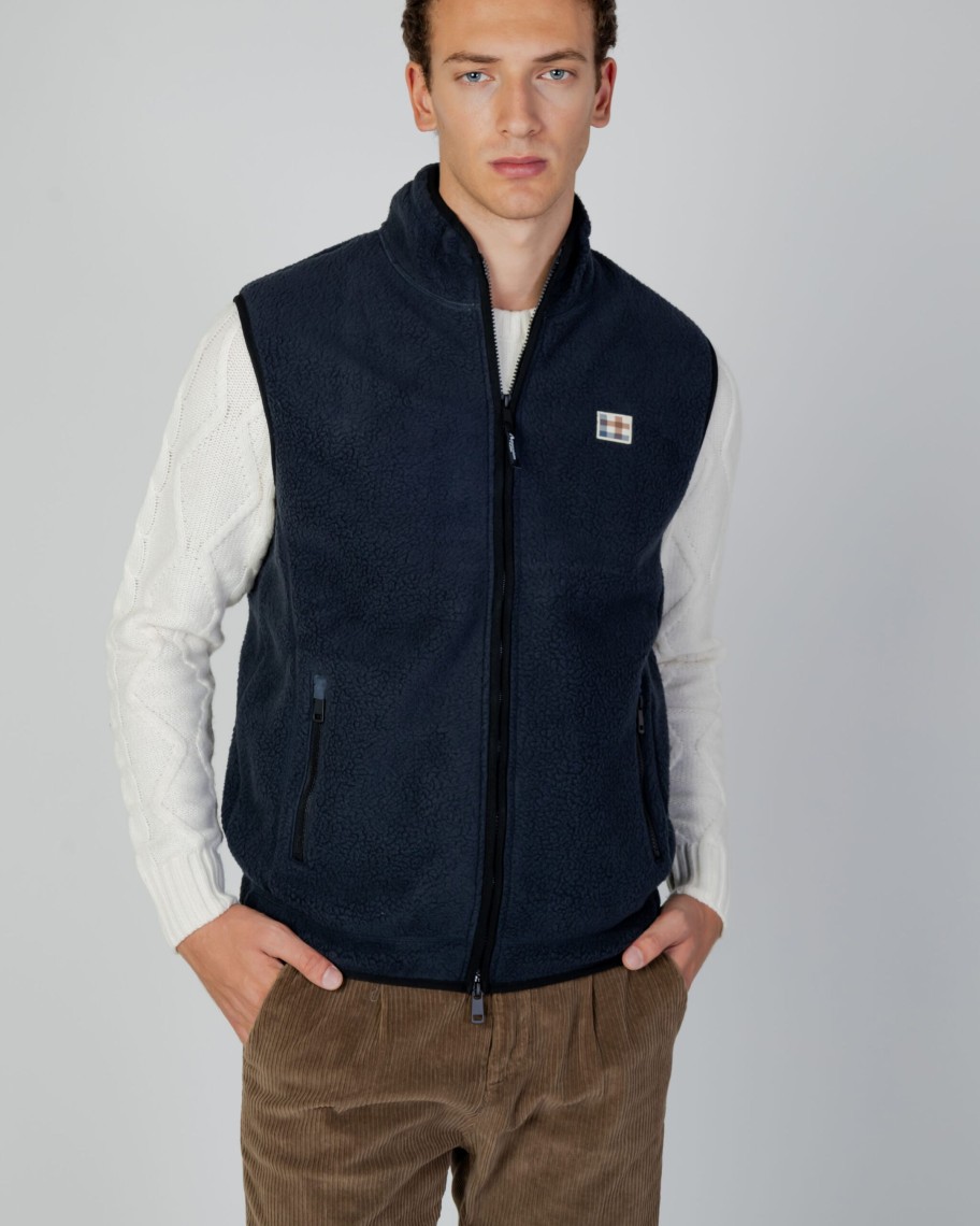 Uomo Aquascutum | Smanicato Aquascutum Active One Color Sherpa Vest Blu