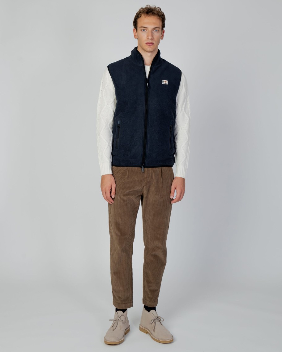 Uomo Aquascutum | Smanicato Aquascutum Active One Color Sherpa Vest Blu