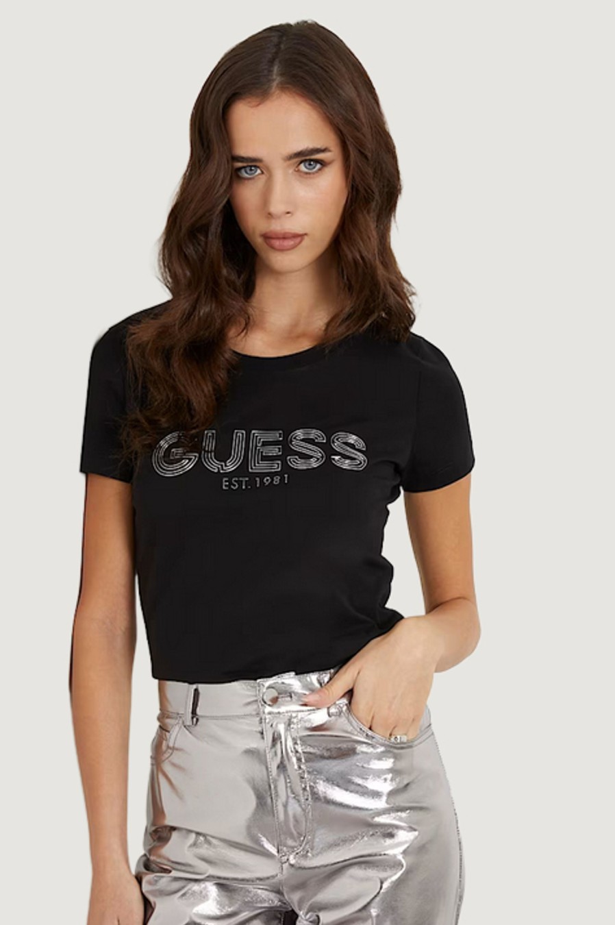 Donna Guess | T-Shirt Guess Ss Cn Bold Logo Nero