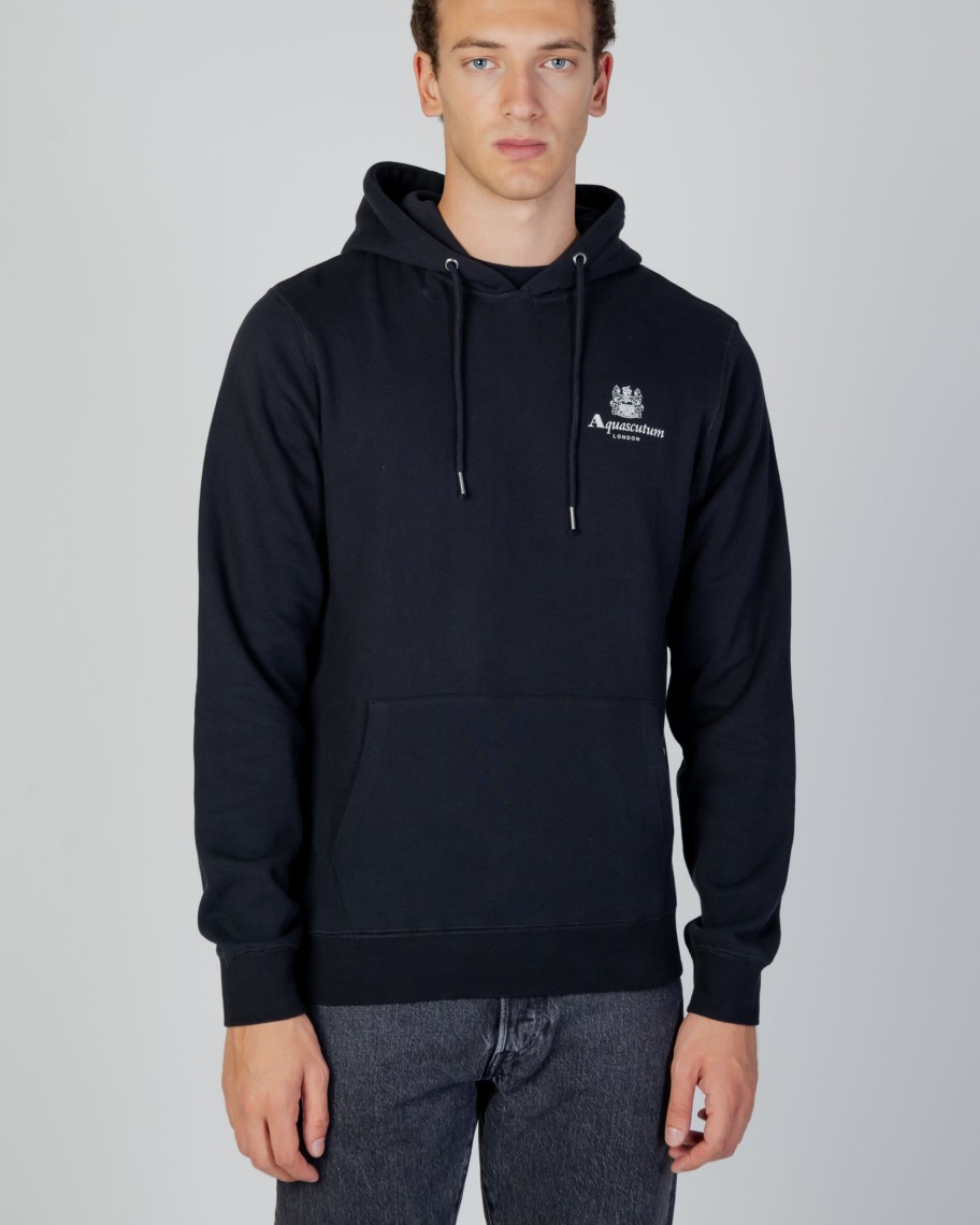 Uomo Aquascutum | Felpa Con Cappuccio Aquascutum Active Small Logo Hoodie Fleece Nero