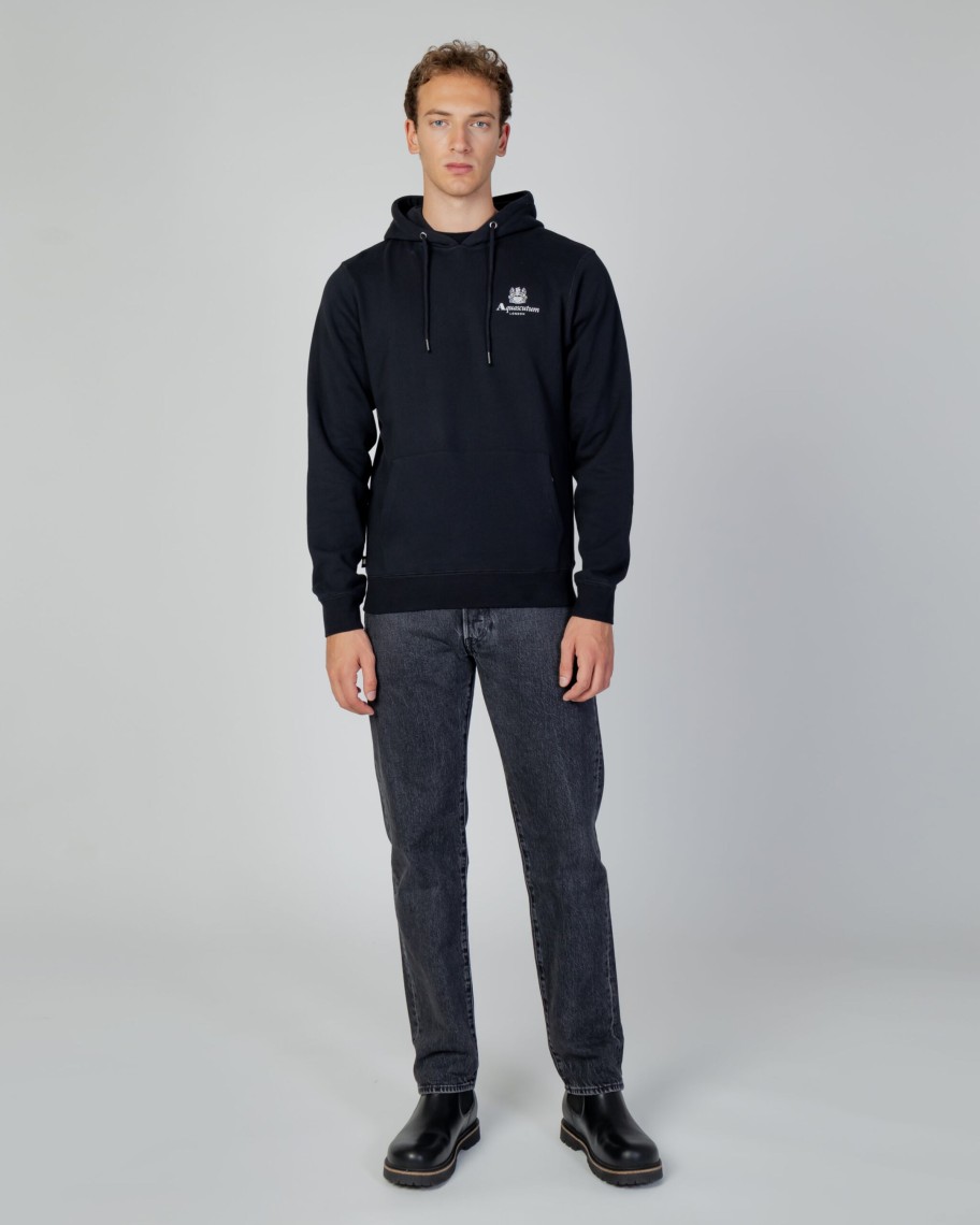 Uomo Aquascutum | Felpa Con Cappuccio Aquascutum Active Small Logo Hoodie Fleece Nero