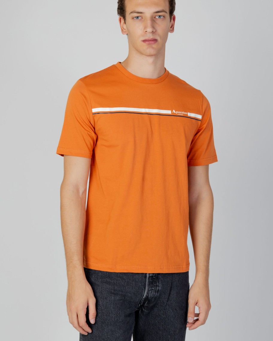 Uomo Aquascutum | T-Shirt Aquascutum Active Stripes Arancione