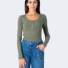 Donna Pieces | T-Shirt Manica Lunga Pieces Pckitte Ls Top Noos Bc Verde Oliva