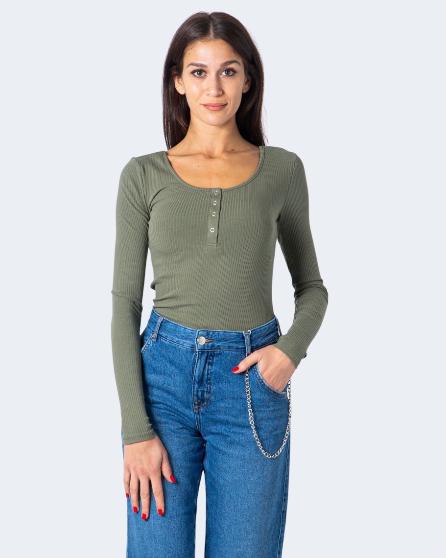 Donna Pieces | T-Shirt Manica Lunga Pieces Pckitte Ls Top Noos Bc Verde Oliva