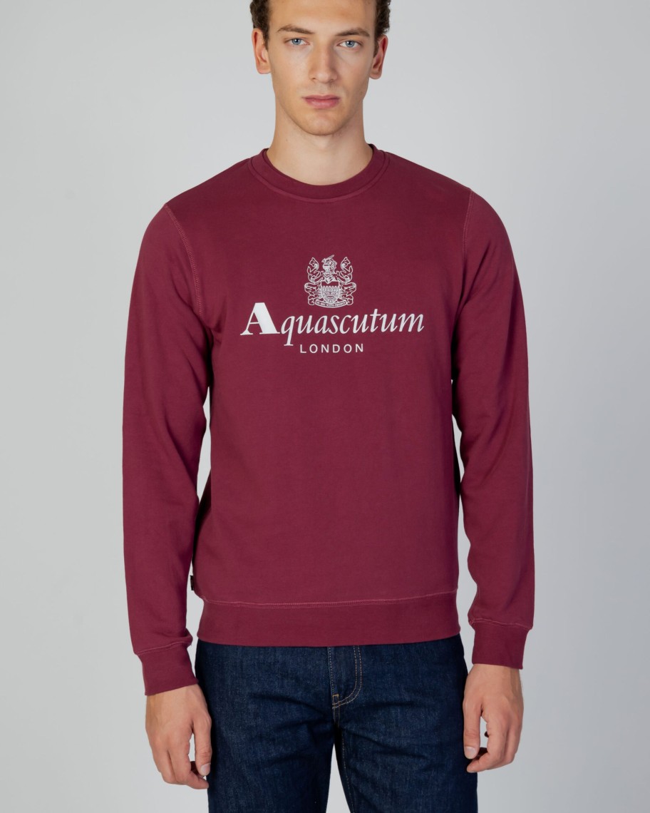 Uomo Aquascutum | Felpa Senza Cappuccio Aquascutum Active Big Logo Crew Neck Fleece Bordeaux