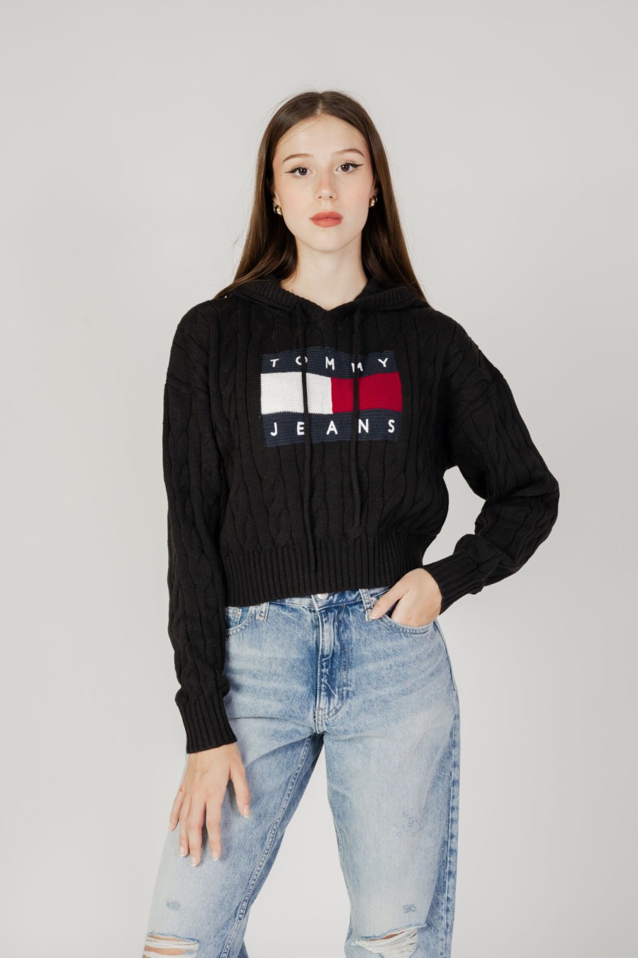 Donna Tommy Hilfiger | Maglione Tommy Hilfiger Tjw Center Flag Cabl Nero