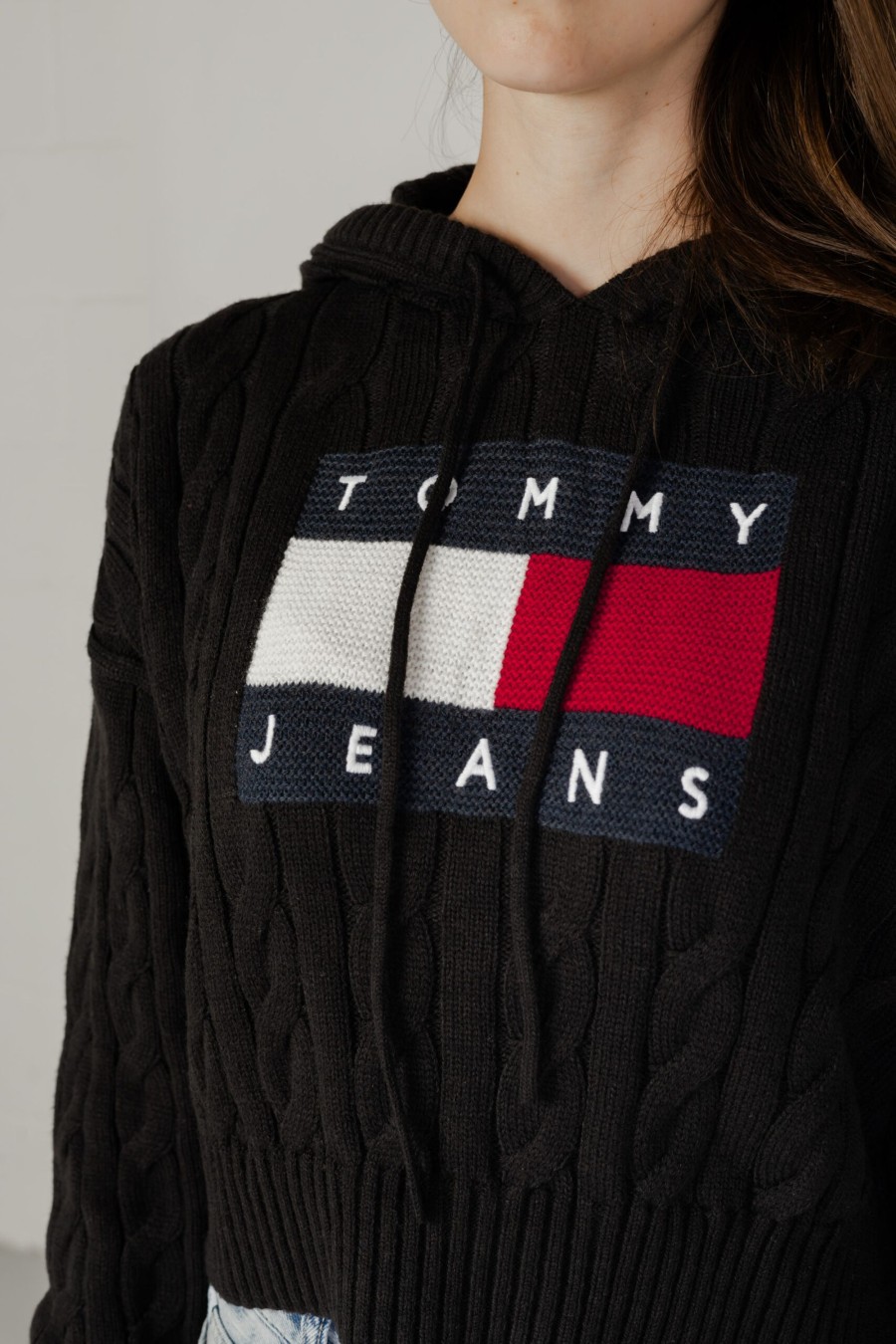 Donna Tommy Hilfiger | Maglione Tommy Hilfiger Tjw Center Flag Cabl Nero